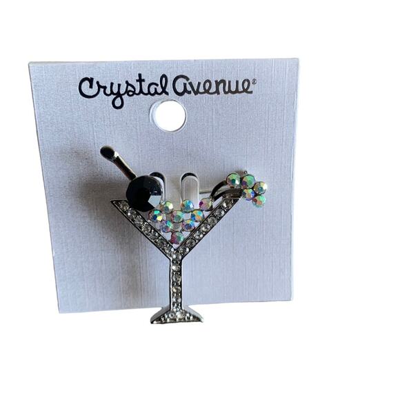 Crystal Avenue New Martini Cocktail Glass Rhinestone Brooch - Picture 1 of 4